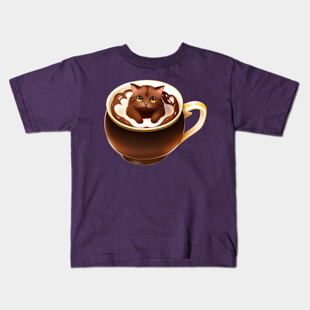 Chocolate Cat in a Tea Cup Kids T-Shirt by SDAIUser